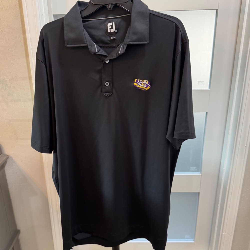 FootJoy LSU Tigers Golf Polo Shirt Mens XL Black Short Sleeve Performance Logo